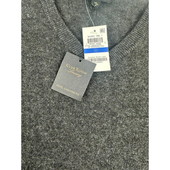 NWT Club Room Luxury 100% Cashmere Men's V Neck Sweater Gray Size XL - Picture 4 of 6